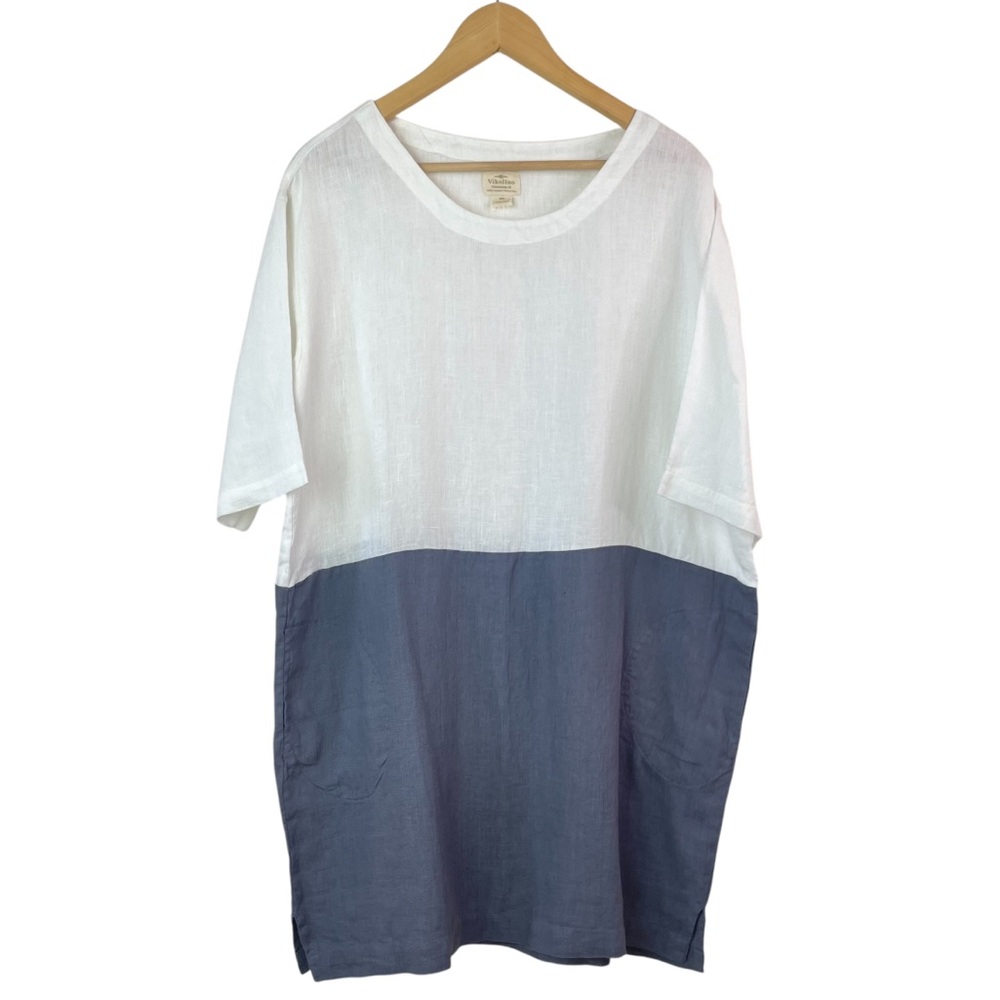 Vikolino European Washed Linen Oversized Lagenlook Minimalist Shirt Dress M/L